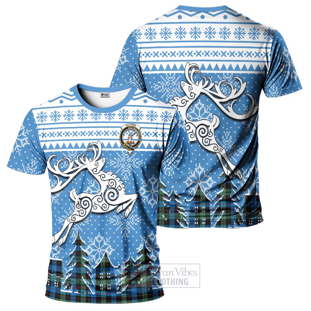 Tartan Vibes Clothing Guthrie Clan Christmas T-Shirt Celtic Reindeer Style