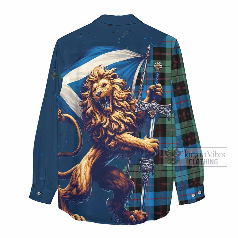 Tartan Vibes Clothing Guthrie Tartan Family Crest Women's Casual Shirt with Scottish Majestic Lion