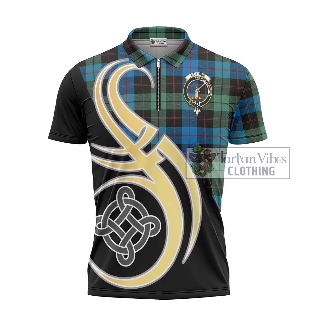 Tartan Vibes Clothing Guthrie Tartan Zipper Polo Shirt with Family Crest and Celtic Symbol Style