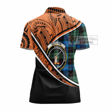 Guthrie Crest Tartan Women's Polo Shirt with Polynesian Vibes Style - Orange Version