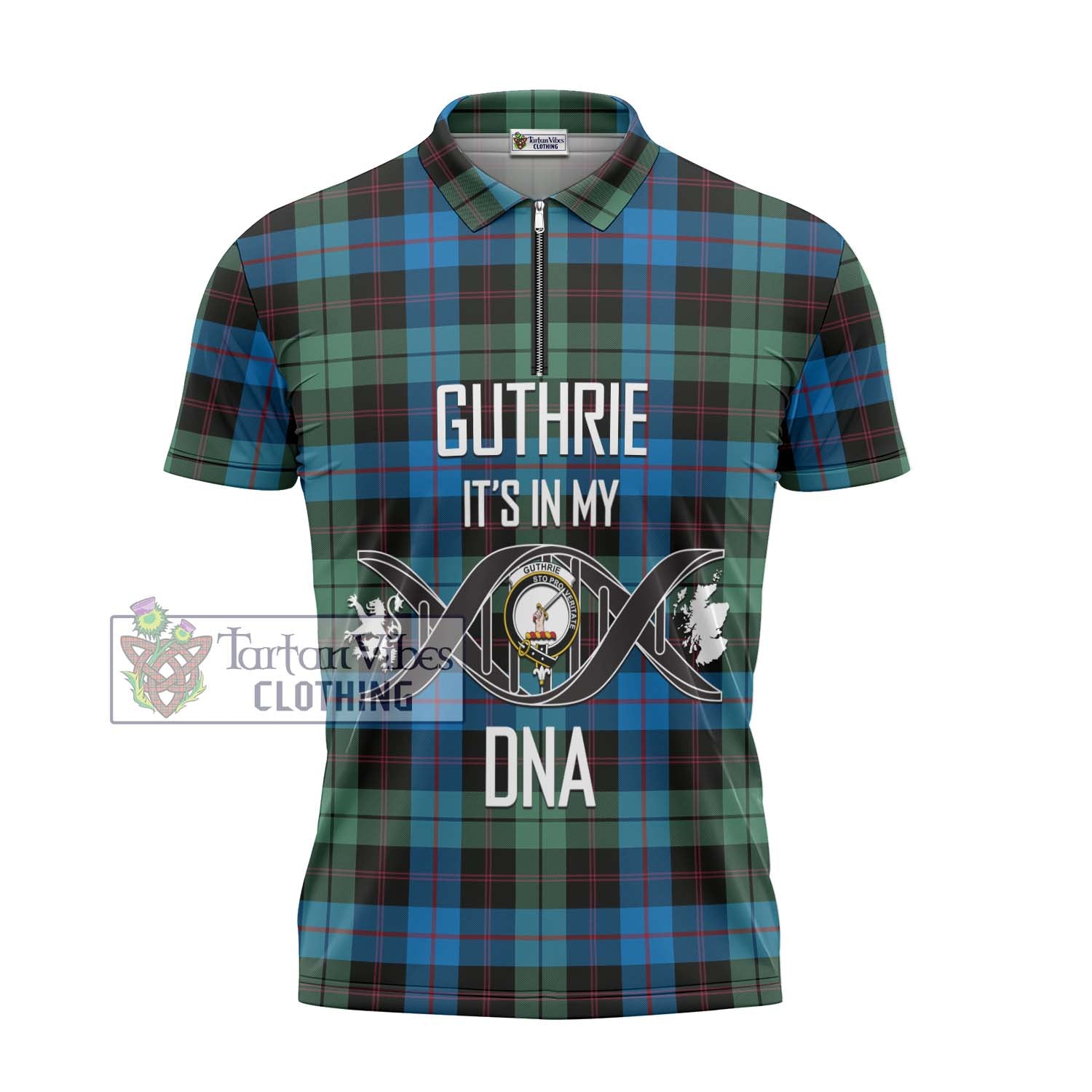 Tartan Vibes Clothing Guthrie Tartan Zipper Polo Shirt with Family Crest DNA In Me Style