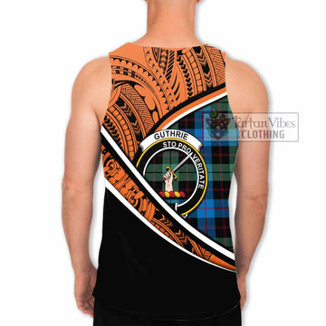 Guthrie Crest Tartan Men's Tank Top with Polynesian Vibes Style - Orange Version