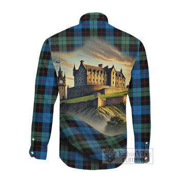 Guthrie Tartan Family Crest Long Sleeve Button Shirt with Scottish Ancient Castle Style Men's Shirt - Tartan Vibes Clothing