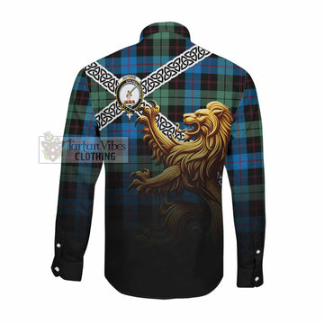 Guthrie Crest Tartan Long Sleeve Button Shirt with Golden Lion Emblem Celtic Style Men's Shirt - Tartan Vibes Clothing