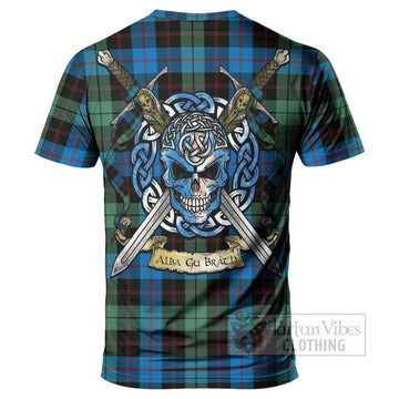 Guthrie Tartan T-Shirt with Family Crest Celtic Skull Style