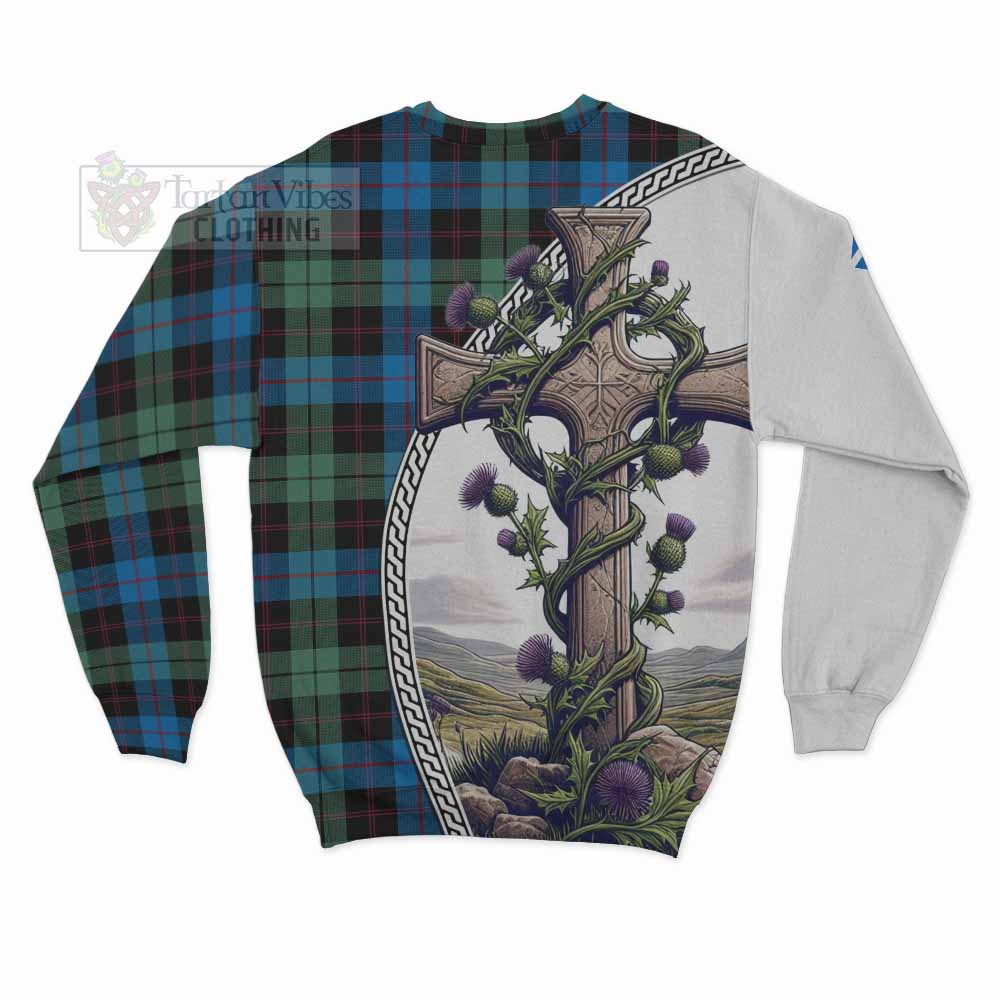 Tartan Vibes Clothing Guthrie Tartan Sweatshirt with Family Crest and St. Andrew's Cross Accented by Thistle Vines