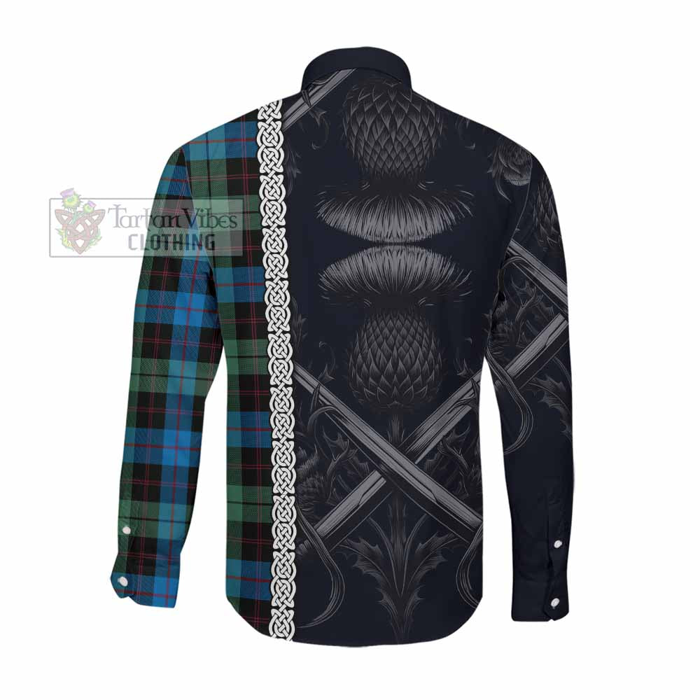 Tartan Vibes Clothing Guthrie Tartan Long Sleeve Button Shirt with Family Crest Cross Sword Thistle Celtic Vibes