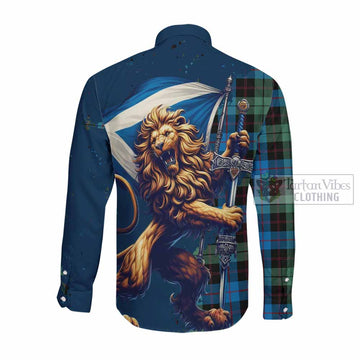 Guthrie Tartan Family Crest Long Sleeve Button Shirt with Scottish Majestic Lion