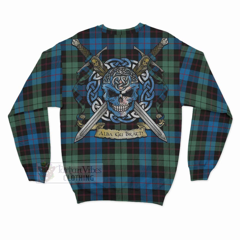 Tartan Vibes Clothing Guthrie Tartan Sweatshirt with Family Crest Celtic Skull Style