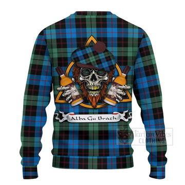 Guthrie Tartan Ugly Sweater with Family Crest and Bearded Skull Holding Bottles of Whiskey - Tartan Vibes Clothing