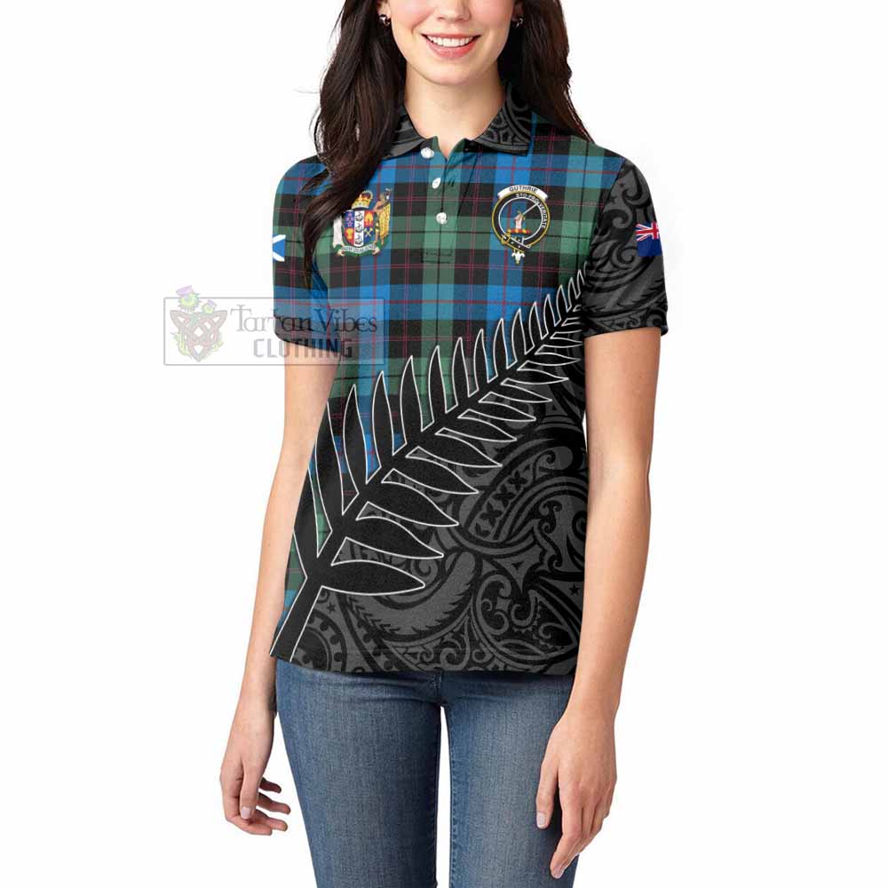 Tartan Vibes Clothing Guthrie Crest Tartan Women's Polo Shirt with New Zealand Silver Fern Half Style