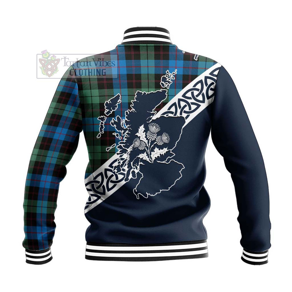 Tartan Vibes Clothing Guthrie Tartan Baseball Jacket Featuring Thistle and Scotland Map