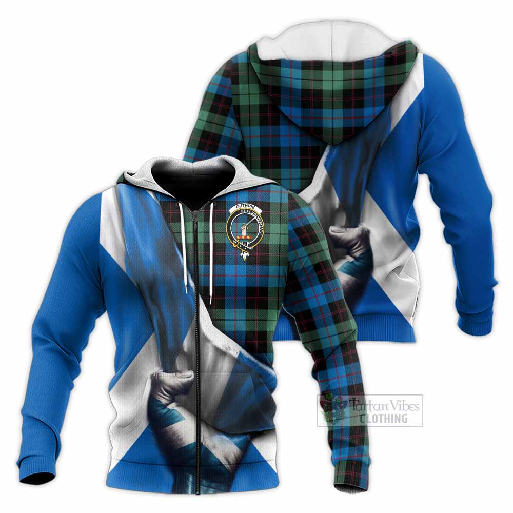 Tartan Vibes Clothing Guthrie Tartan Knitted Hoodie with Family Crest Scotland Patriotic Style