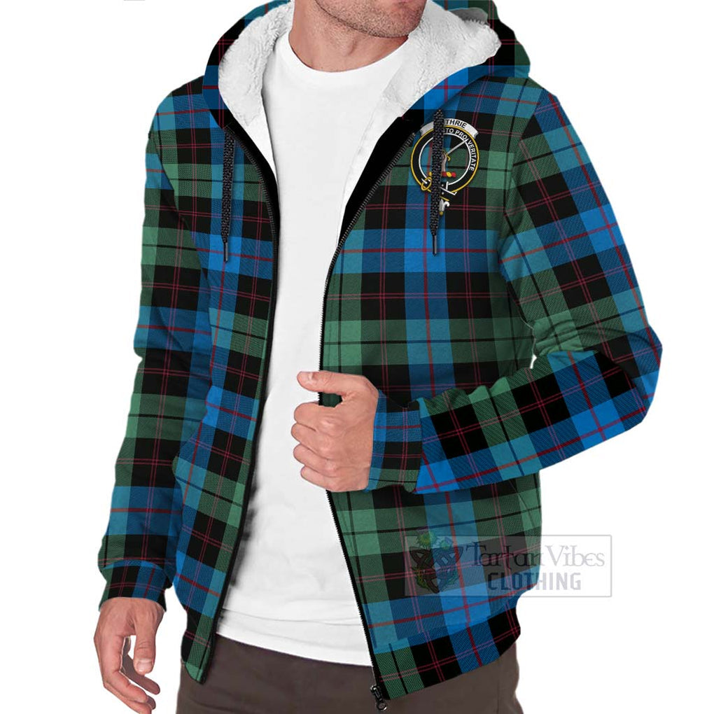 Tartan Vibes Clothing Guthrie Tartan Sherpa Hoodie with Family Crest Celtic Skull Style