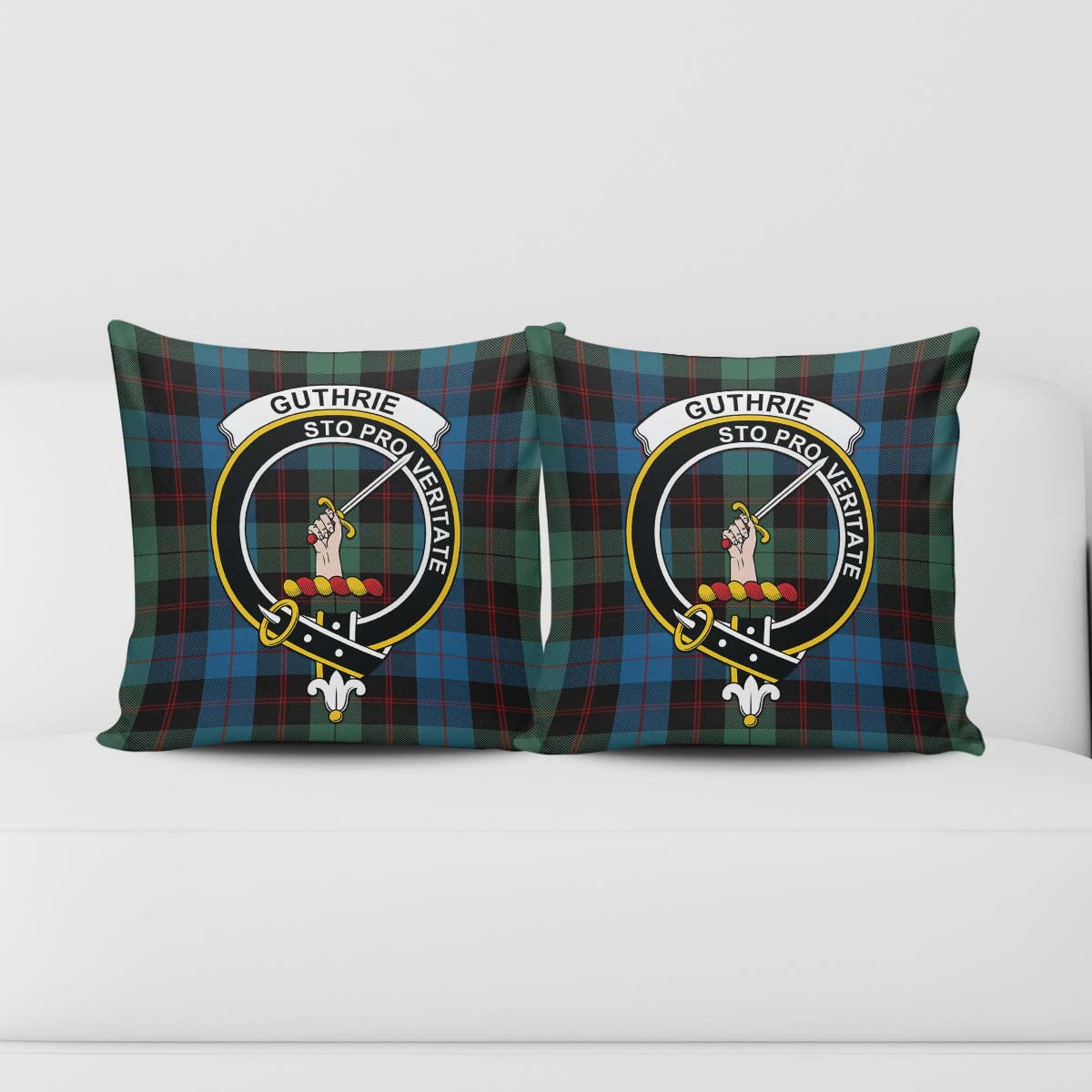 Guthrie Tartan Pillow Cover with Family Crest - Tartanvibesclothing