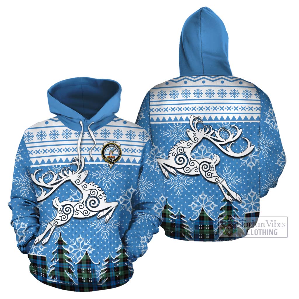 Tartan Vibes Clothing Guthrie Clan Christmas Cotton Hoodie Celtic Reindeer Style