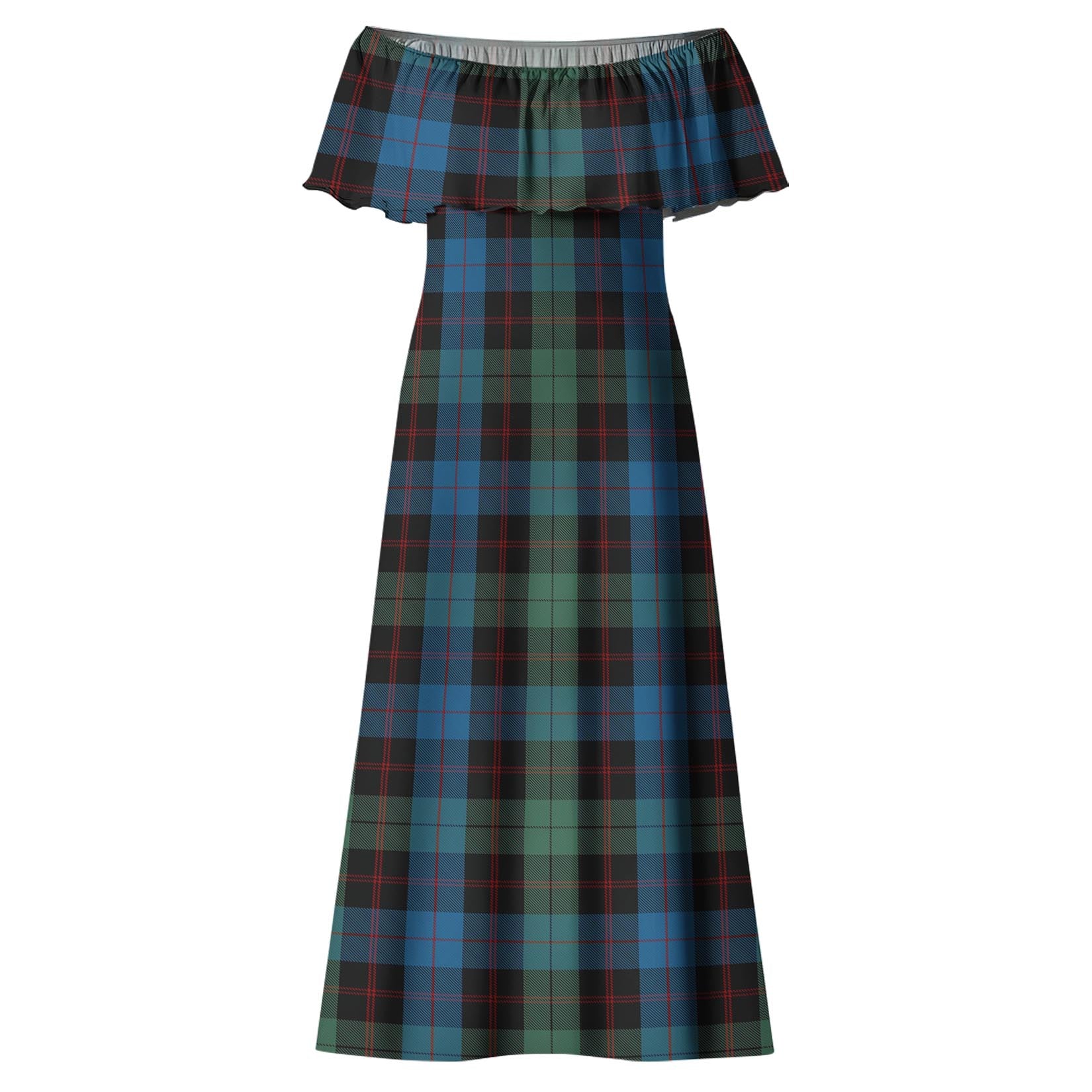 Guthrie Tartan Off Shoulder Long Dress - Tartanvibesclothing