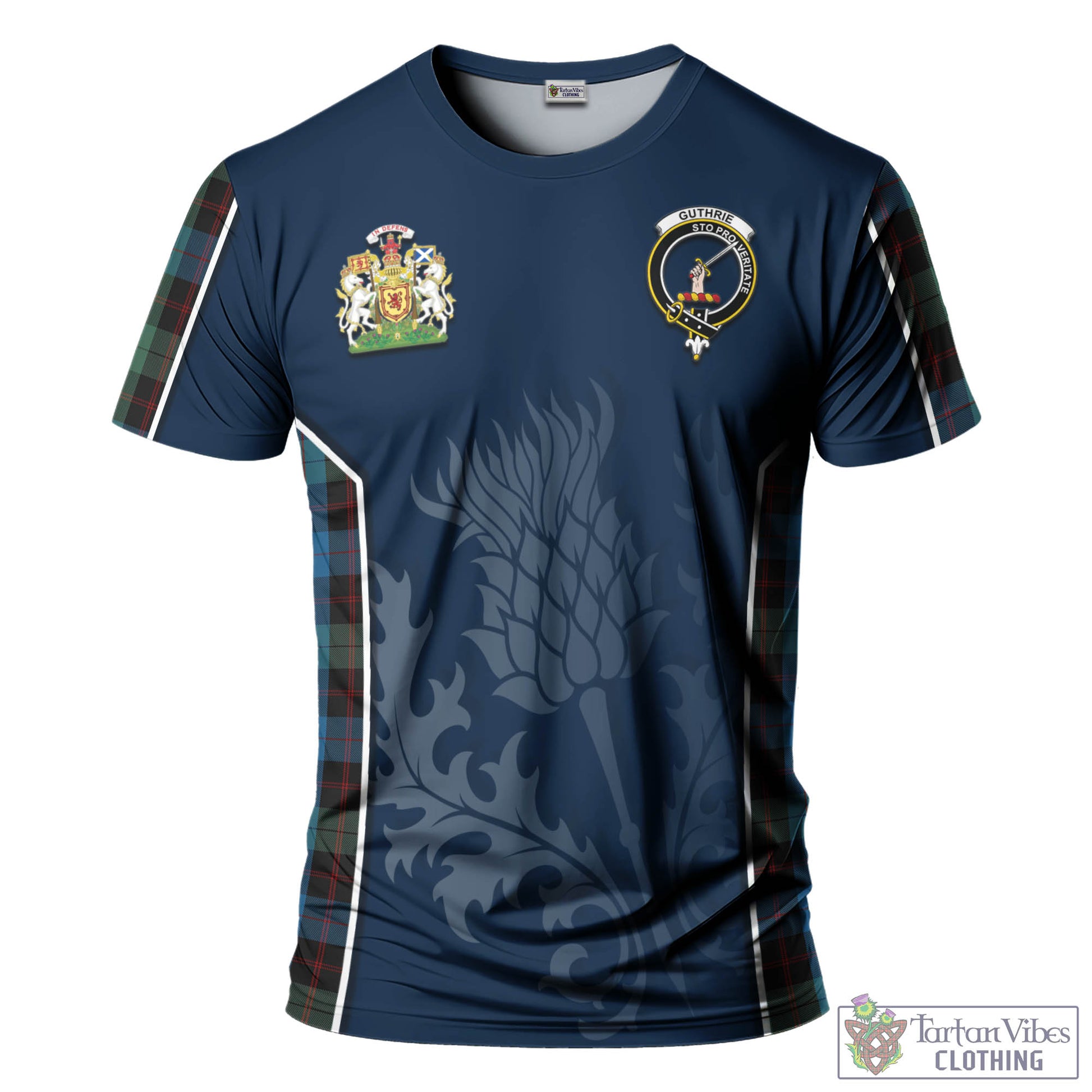 Tartan Vibes Clothing Guthrie Tartan T-Shirt with Family Crest and Scottish Thistle Vibes Sport Style