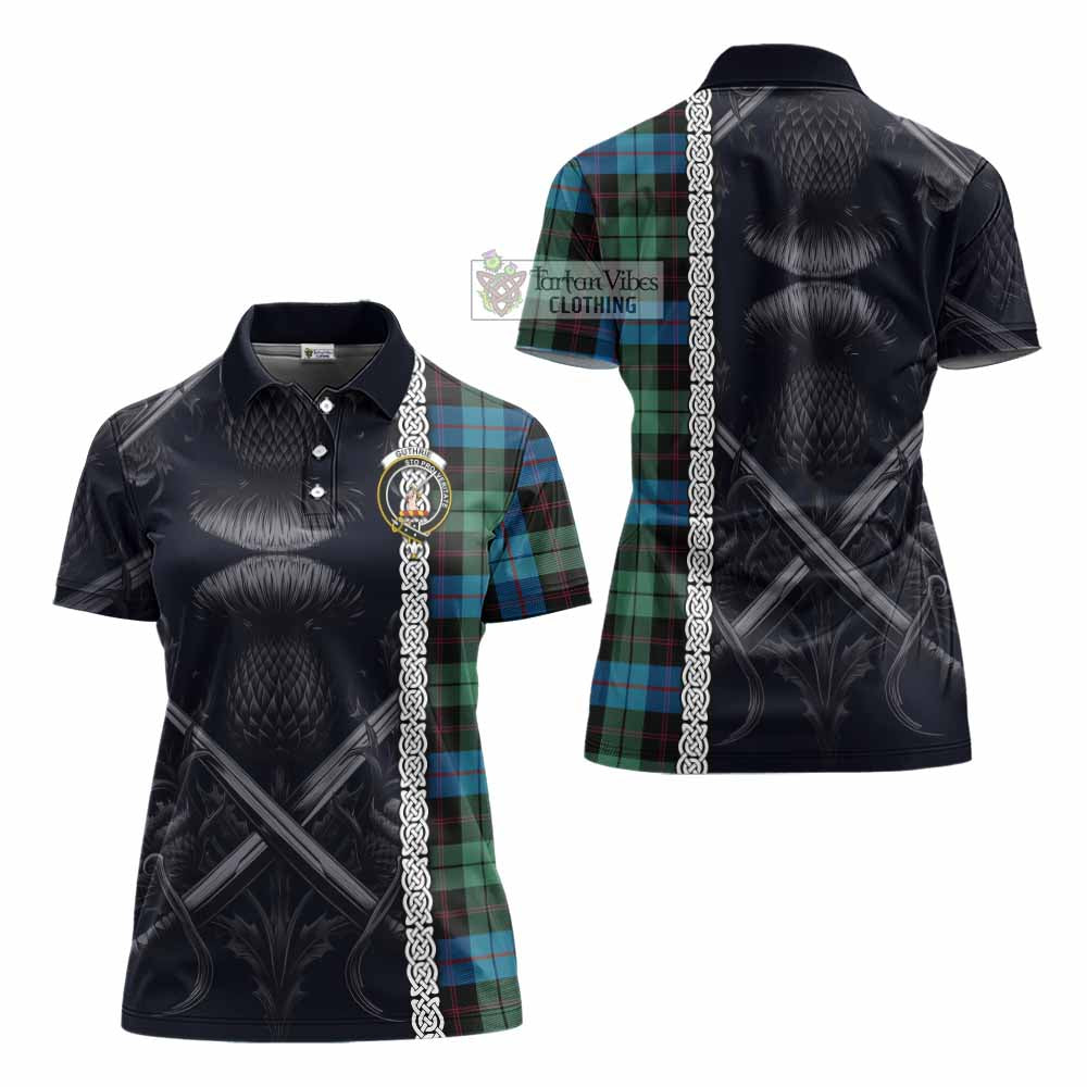 Tartan Vibes Clothing Guthrie Tartan Women's Polo Shirt with Family Crest Cross Sword Thistle Celtic Vibes