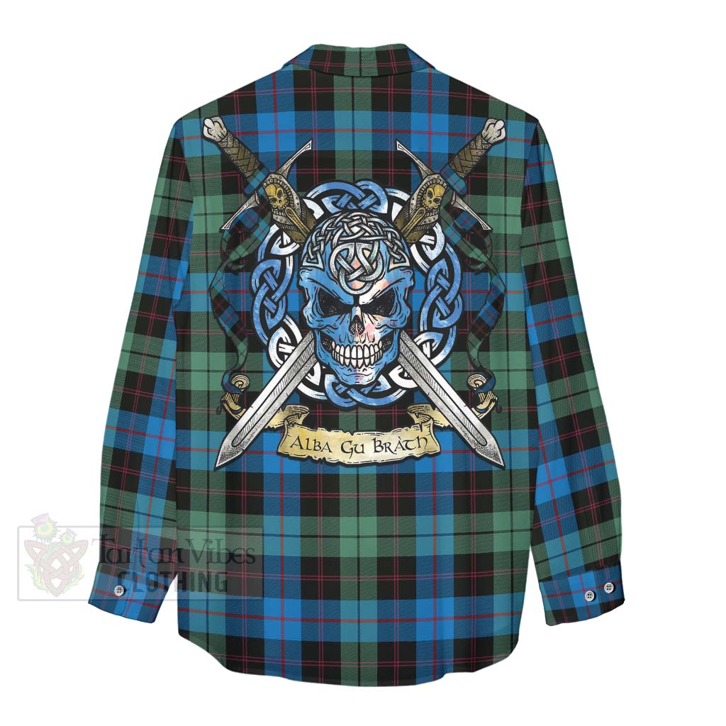 Tartan Vibes Clothing Guthrie Tartan Women's Casual Shirt with Family Crest Celtic Skull Style