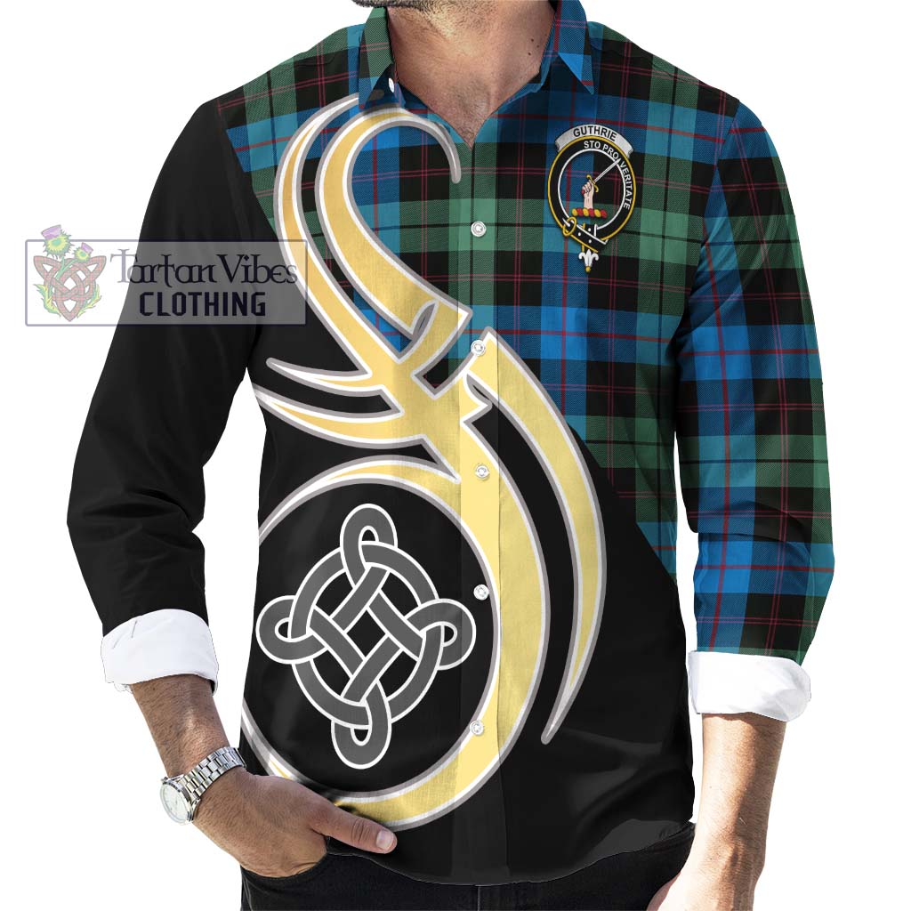 Guthrie Tartan Long Sleeve Button Shirt with Family Crest and Celtic Symbol Style - Tartan Vibes Clothing