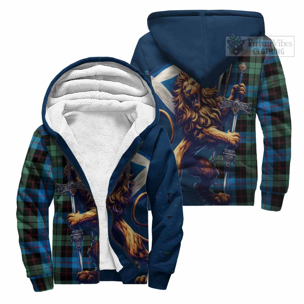 Tartan Vibes Clothing Guthrie Tartan Family Crest Sherpa Hoodie with Scottish Majestic Lion