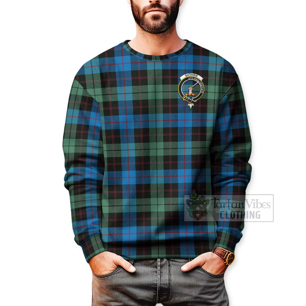 Tartan Vibes Clothing Guthrie Tartan Sweatshirt with Family Crest Celtic Skull Style