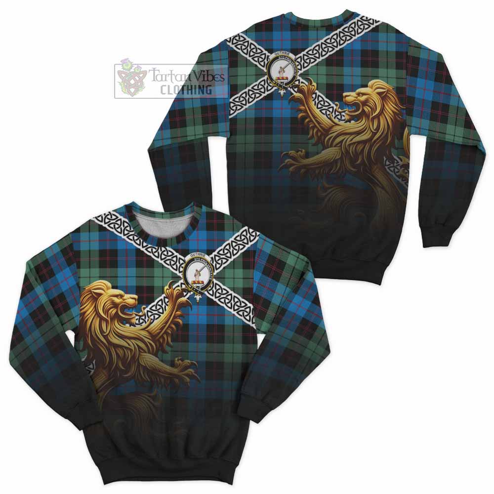 Guthrie Crest Tartan Sweatshirt with Golden Lion Emblem Celtic Style - Tartan Vibes Clothing