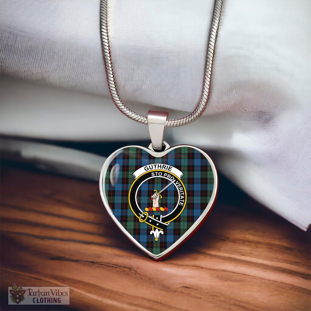 Guthrie Tartan Heart Necklace with Family Crest - Tartan Vibes Clothing