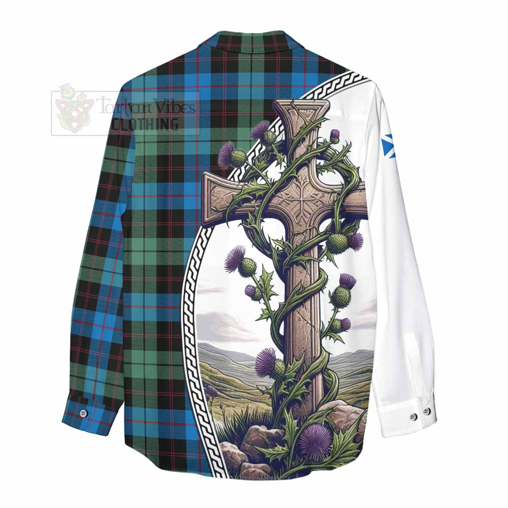 Tartan Vibes Clothing Guthrie Tartan Women's Casual Shirt with Family Crest and St. Andrew's Cross Accented by Thistle Vines