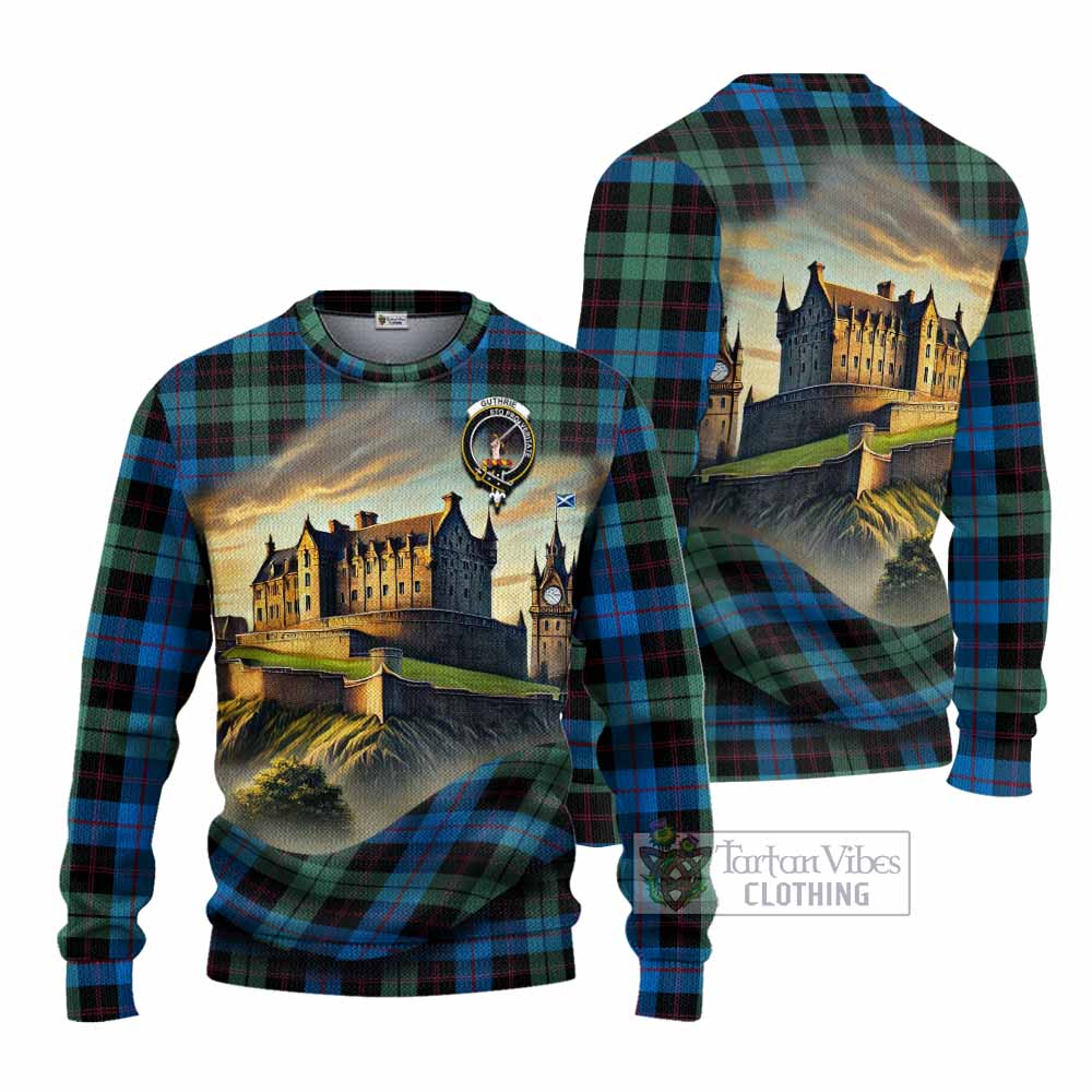Guthrie Tartan Family Crest Knitted Sweater with Scottish Ancient Castle Style - Tartan Vibes Clothing