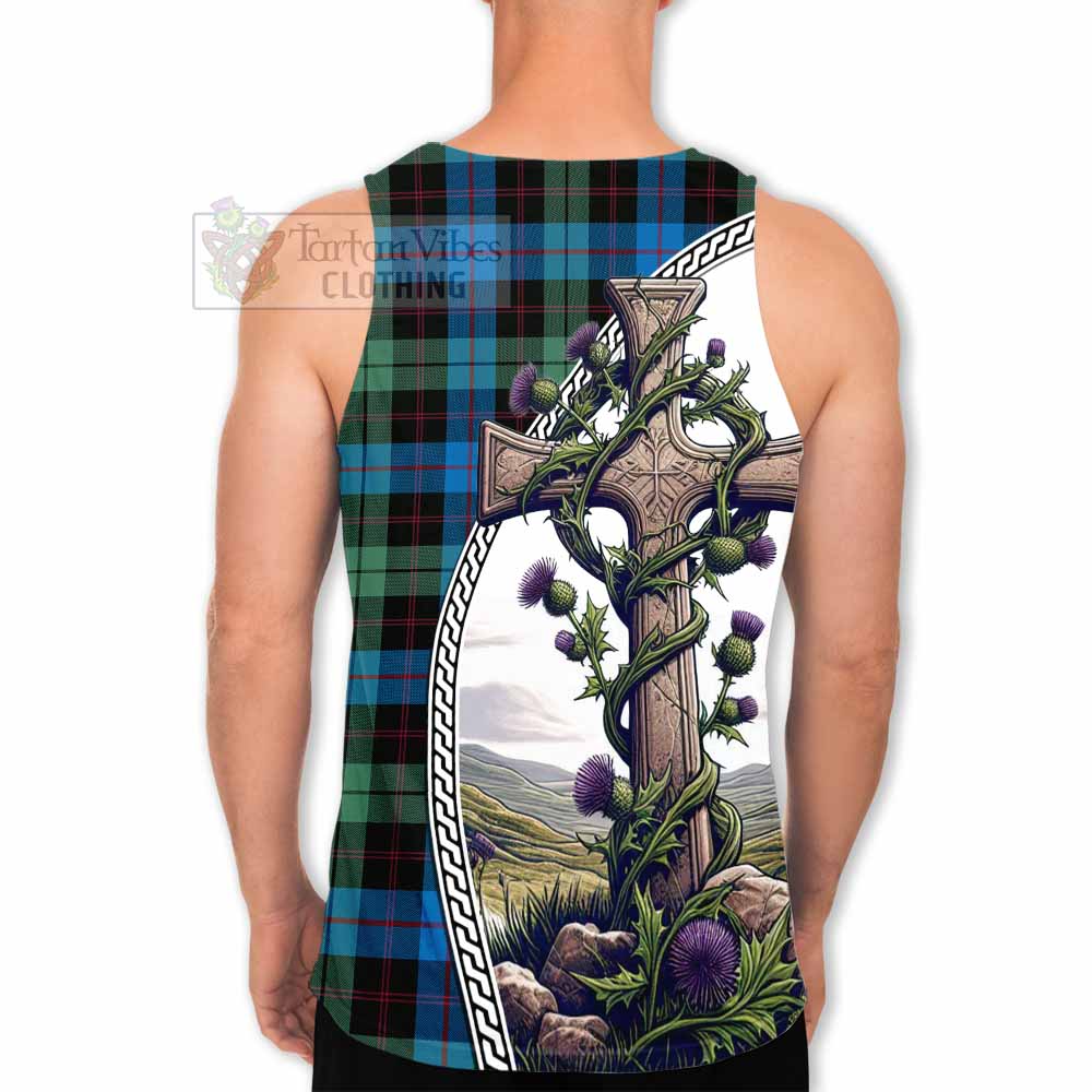 Tartan Vibes Clothing Guthrie Tartan Men's Tank Top with Family Crest and St. Andrew's Cross Accented by Thistle Vines