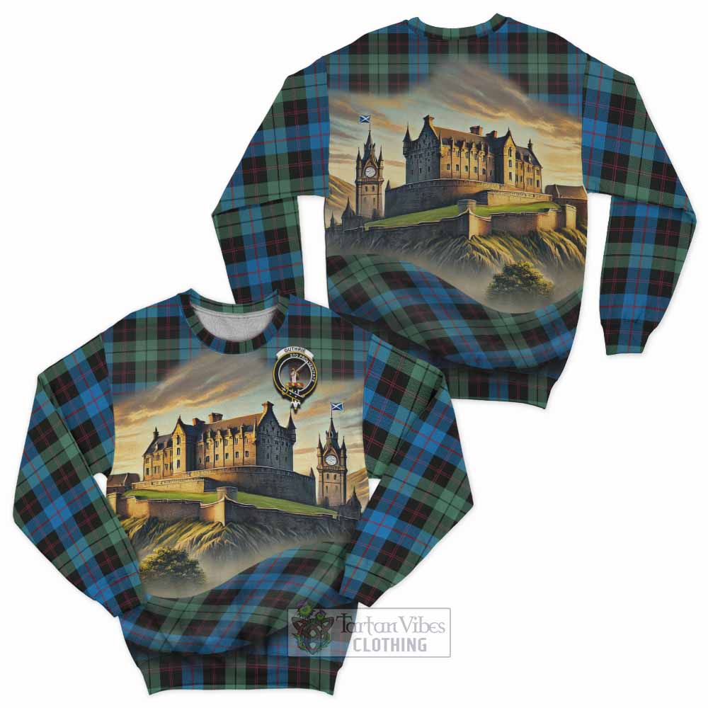Guthrie Tartan Family Crest Sweatshirt with Scottish Ancient Castle Style - Tartan Vibes Clothing