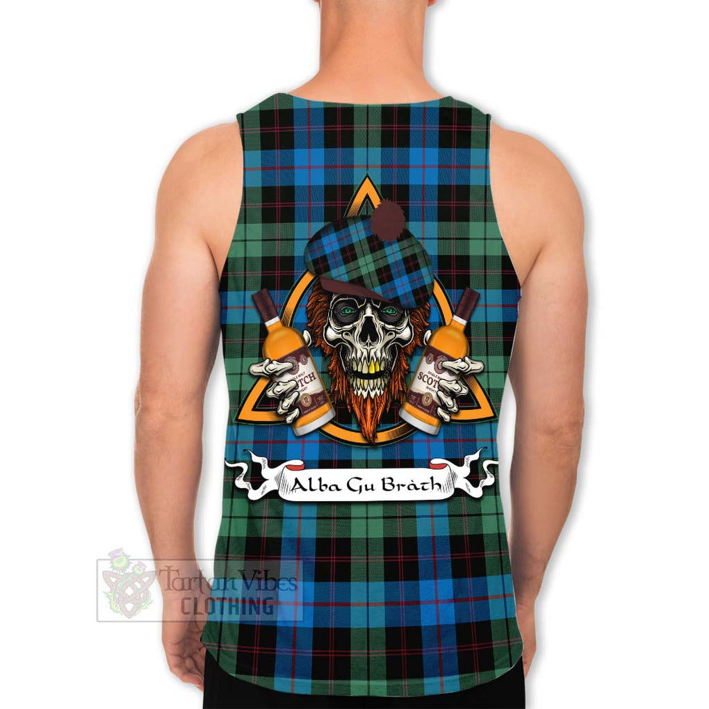 Tartan Vibes Clothing Guthrie Tartan Men's Tank Top with Family Crest and Bearded Skull Holding Bottles of Whiskey