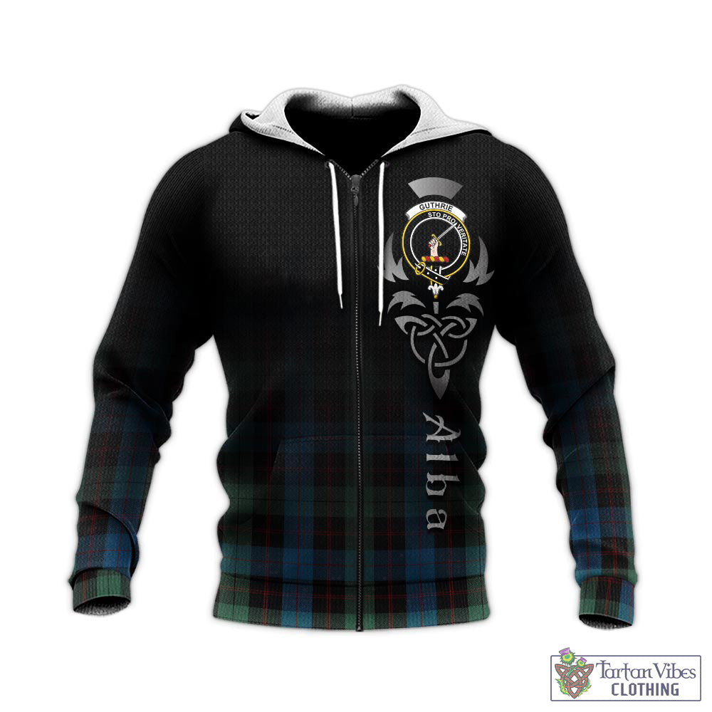 Tartan Vibes Clothing Guthrie Tartan Knitted Hoodie Featuring Alba Gu Brath Family Crest Celtic Inspired