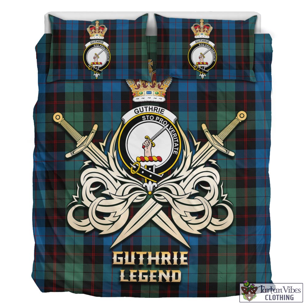 Tartan Vibes Clothing Guthrie Tartan Bedding Set with Clan Crest and the Golden Sword of Courageous Legacy