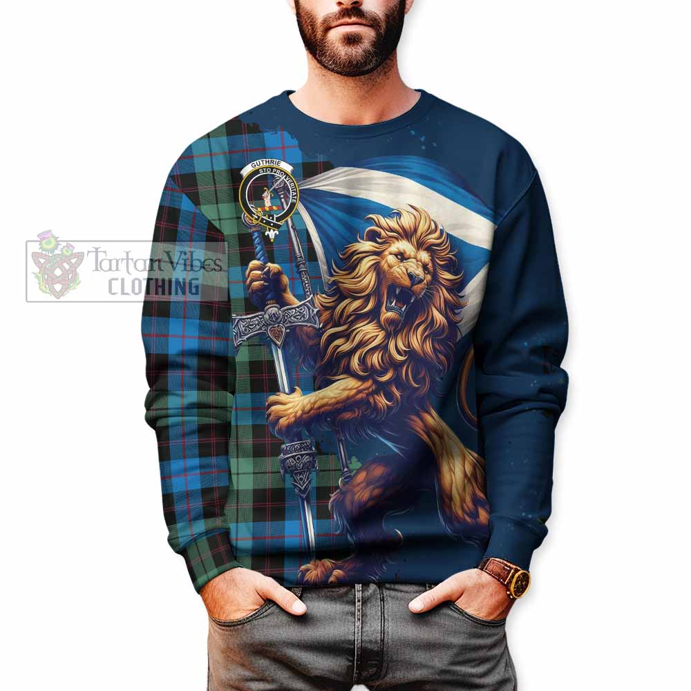 Tartan Vibes Clothing Guthrie Tartan Family Crest Sweatshirt with Scottish Majestic Lion