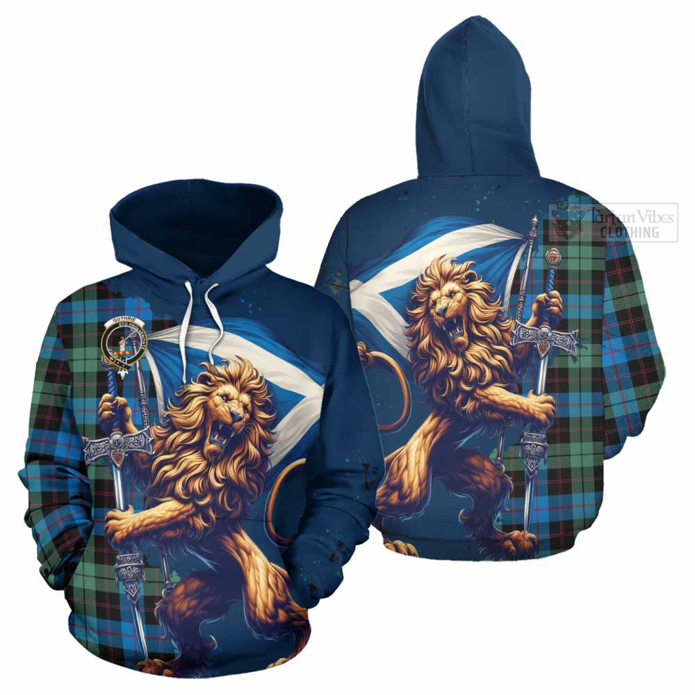 Tartan Vibes Clothing Guthrie Tartan Family Crest Hoodie with Scottish Majestic Lion