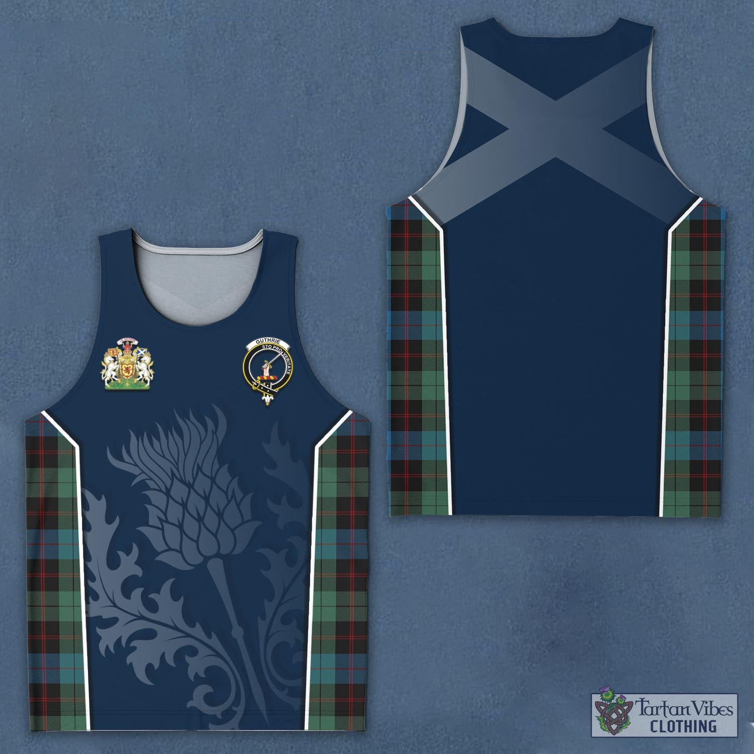 Tartan Vibes Clothing Guthrie Tartan Men's Tanks Top with Family Crest and Scottish Thistle Vibes Sport Style