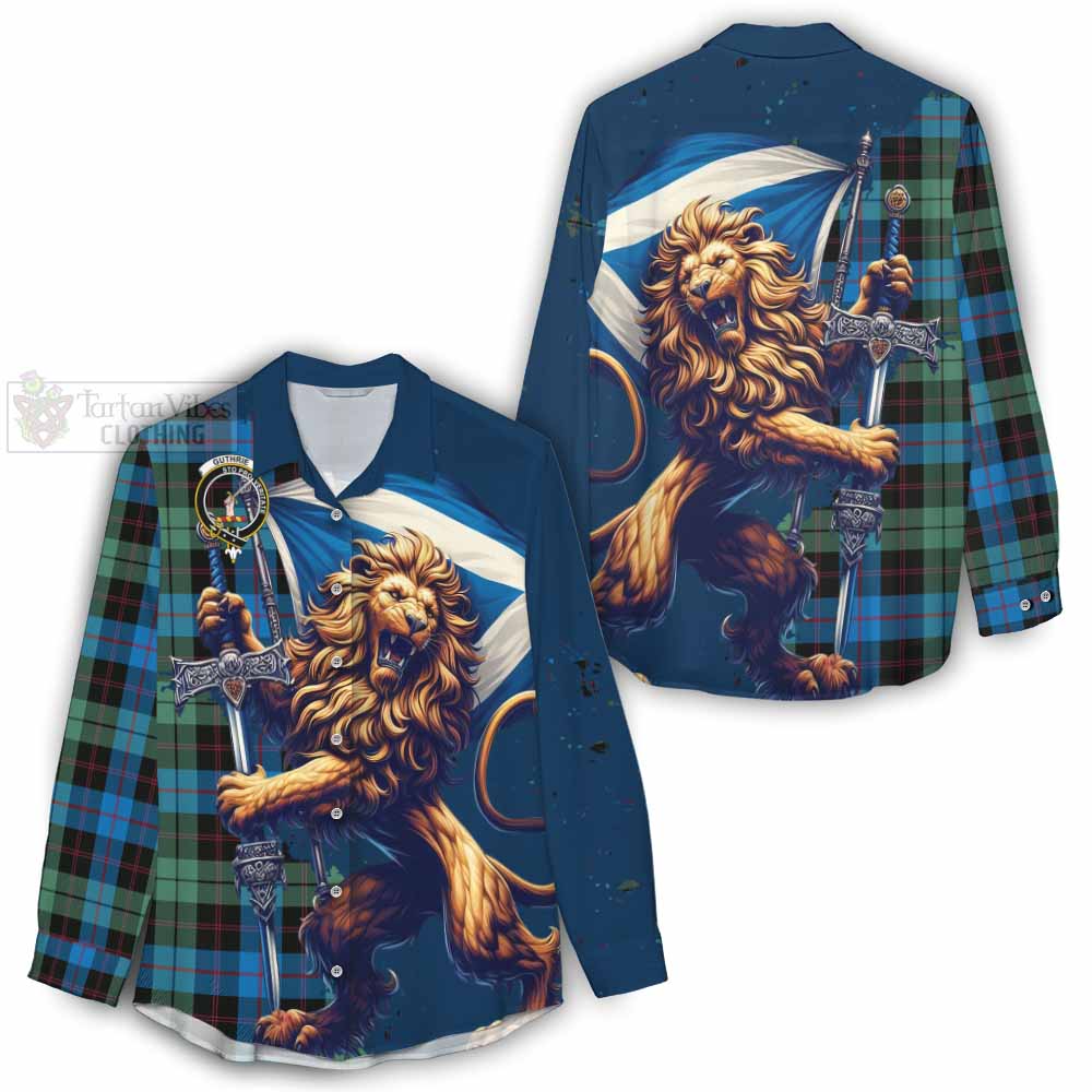 Tartan Vibes Clothing Guthrie Tartan Family Crest Women's Casual Shirt with Scottish Majestic Lion