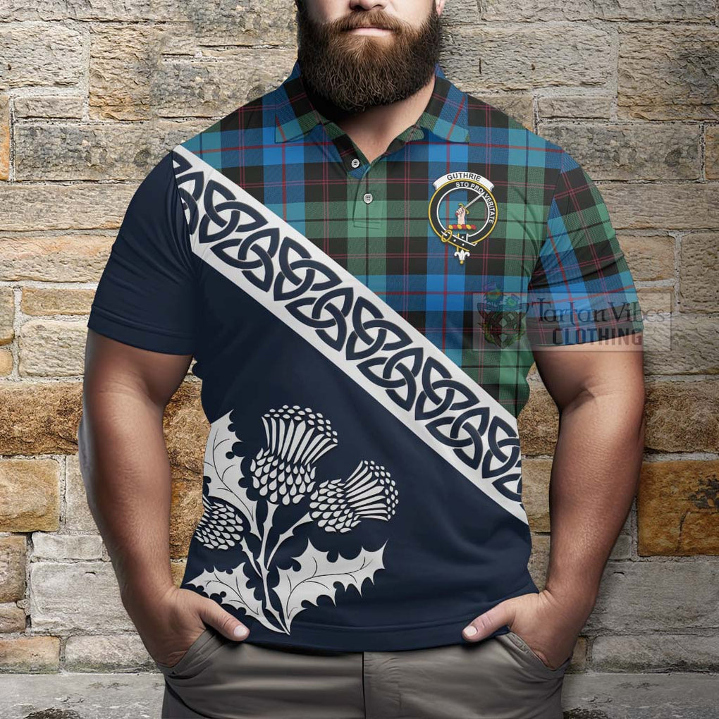 Guthrie Tartan Polo Shirt Featuring Thistle and Scotland Map