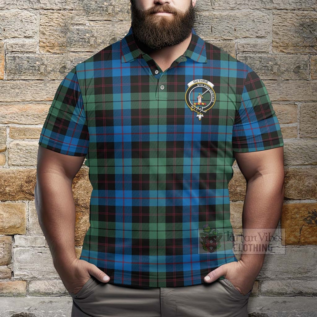 Tartan Vibes Clothing Guthrie Tartan Polo Shirt with Family Crest and Bearded Skull Holding Bottles of Whiskey