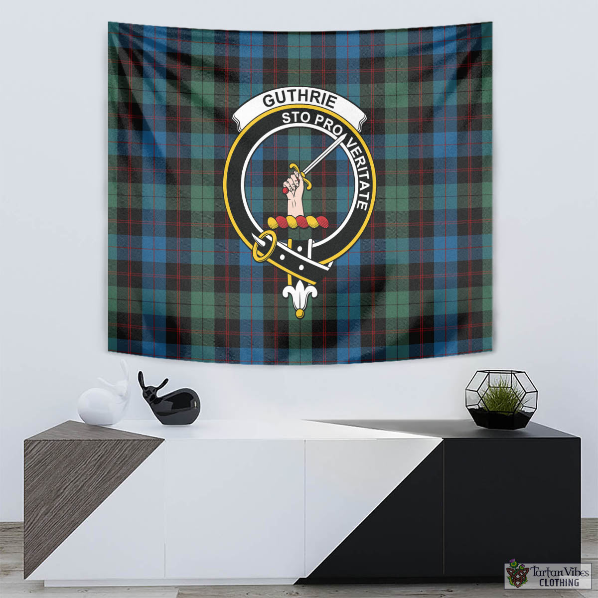 Tartan Vibes Clothing Guthrie Tartan Tapestry Wall Hanging and Home Decor for Room with Family Crest