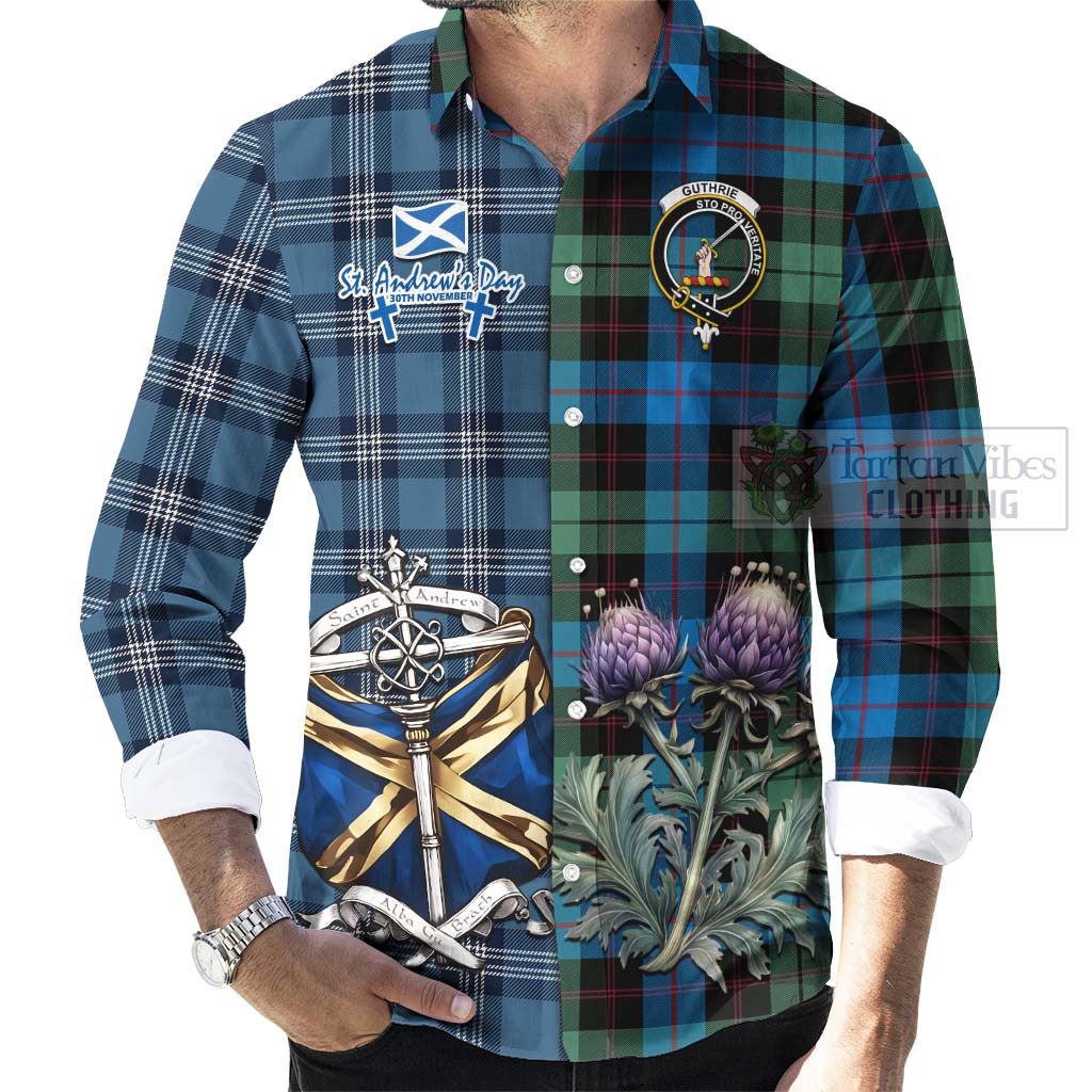 Tartan Vibes Clothing Guthrie Tartan Long Sleeve Button Shirt Happy St. Andrew's Day Half Tartan Style