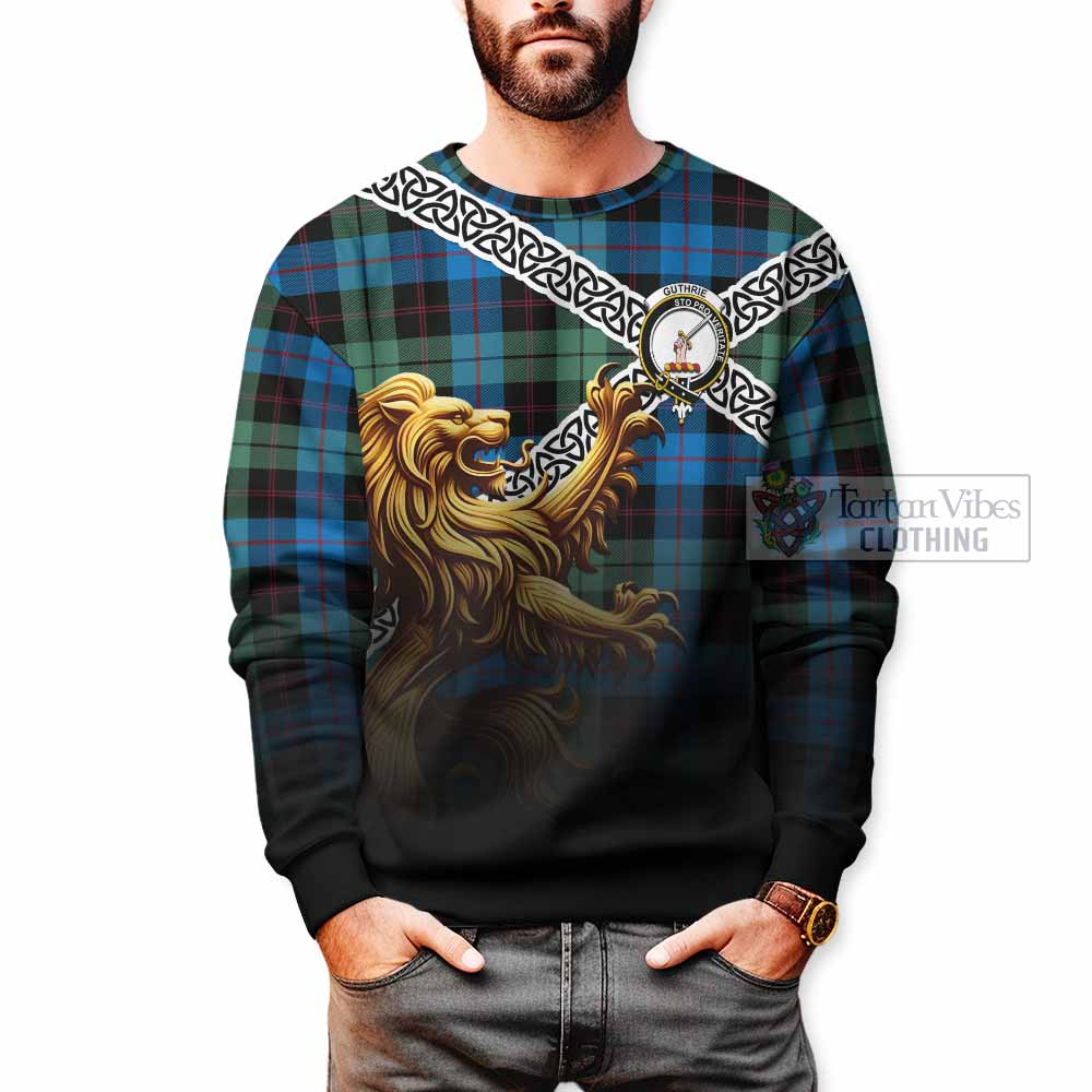 Guthrie Crest Tartan Sweatshirt with Golden Lion Emblem Celtic Style - Tartan Vibes Clothing