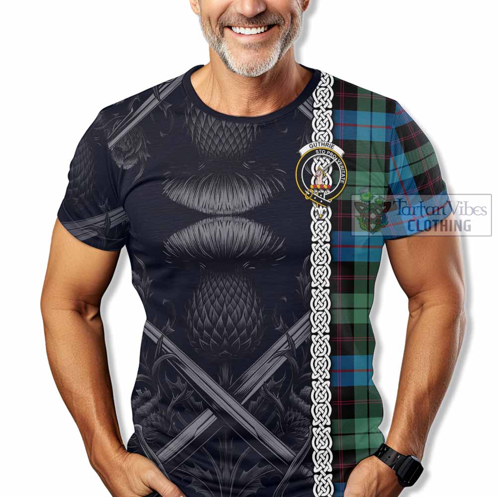 Tartan Vibes Clothing Guthrie Tartan T-Shirt with Family Crest Cross Sword Thistle Celtic Vibes