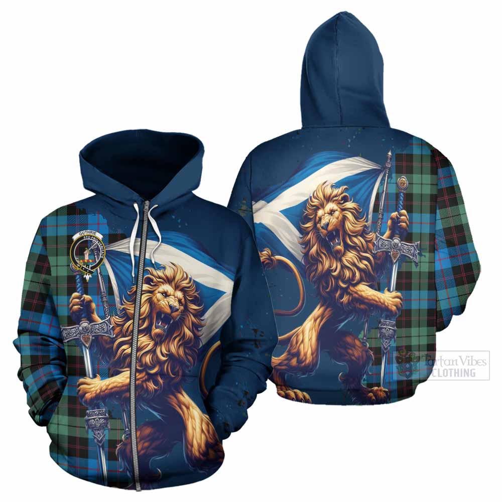 Tartan Vibes Clothing Guthrie Tartan Family Crest Hoodie with Scottish Majestic Lion