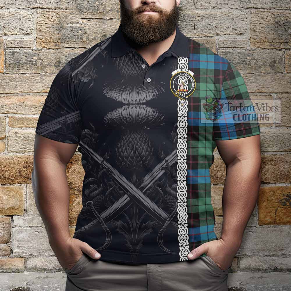 Tartan Vibes Clothing Guthrie Tartan Polo Shirt with Family Crest Cross Sword Thistle Celtic Vibes