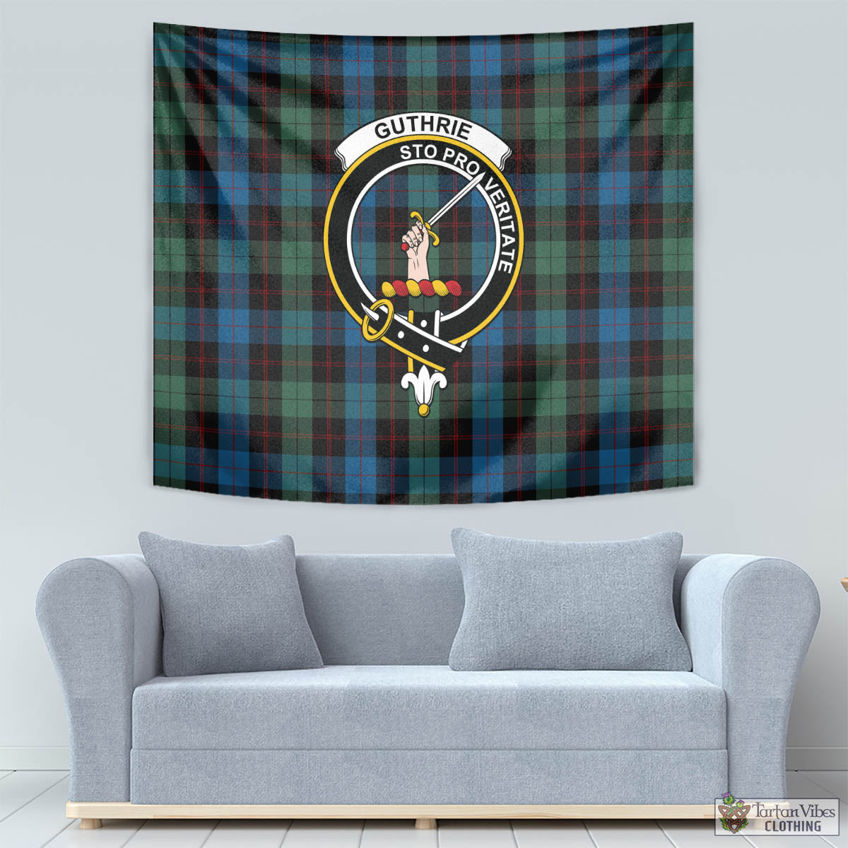 Tartan Vibes Clothing Guthrie Tartan Tapestry Wall Hanging and Home Decor for Room with Family Crest