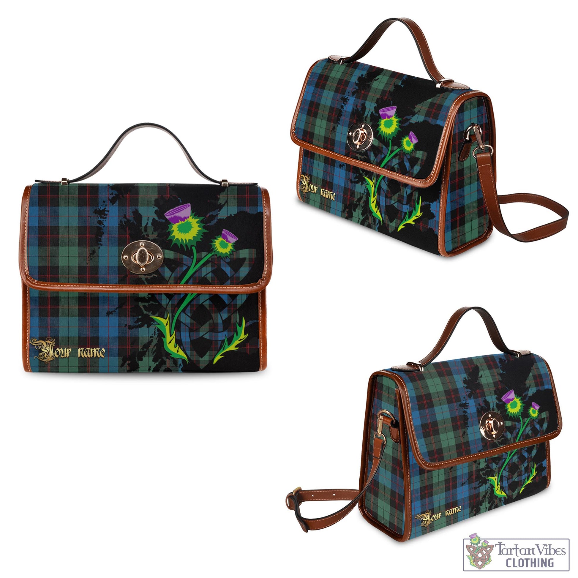 Tartan Vibes Clothing Guthrie Tartan Waterproof Canvas Bag with Scotland Map and Thistle Celtic Accents